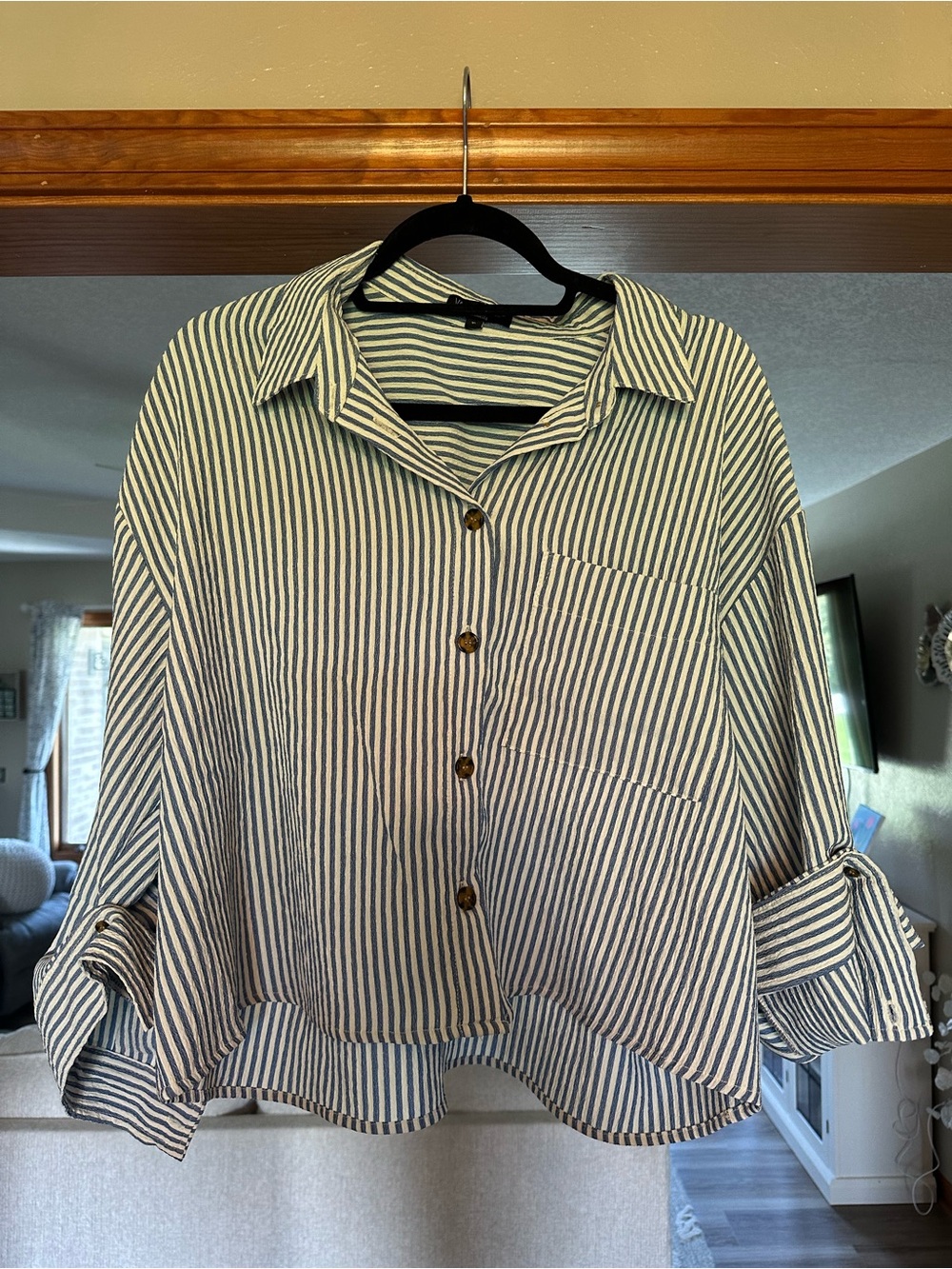 Velvet Heart Blue & White Striped Button-Down Shirt